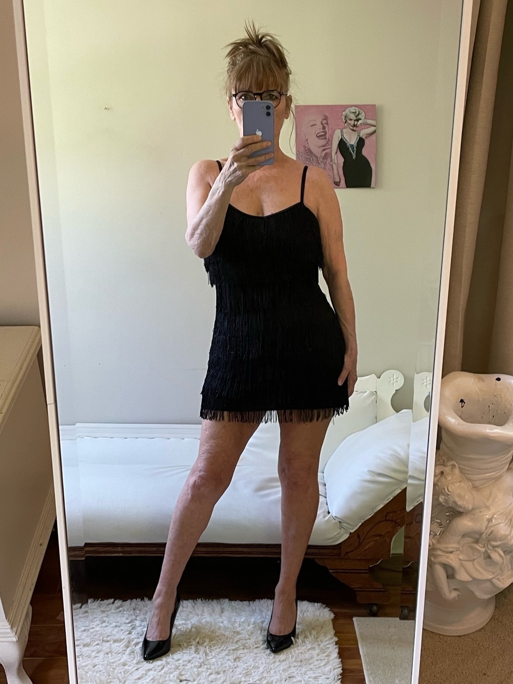DREAMGIRL BLACK FRINGE DRESS ADJUSTABLE STRAPS LINED ZIPPER FLAPPER